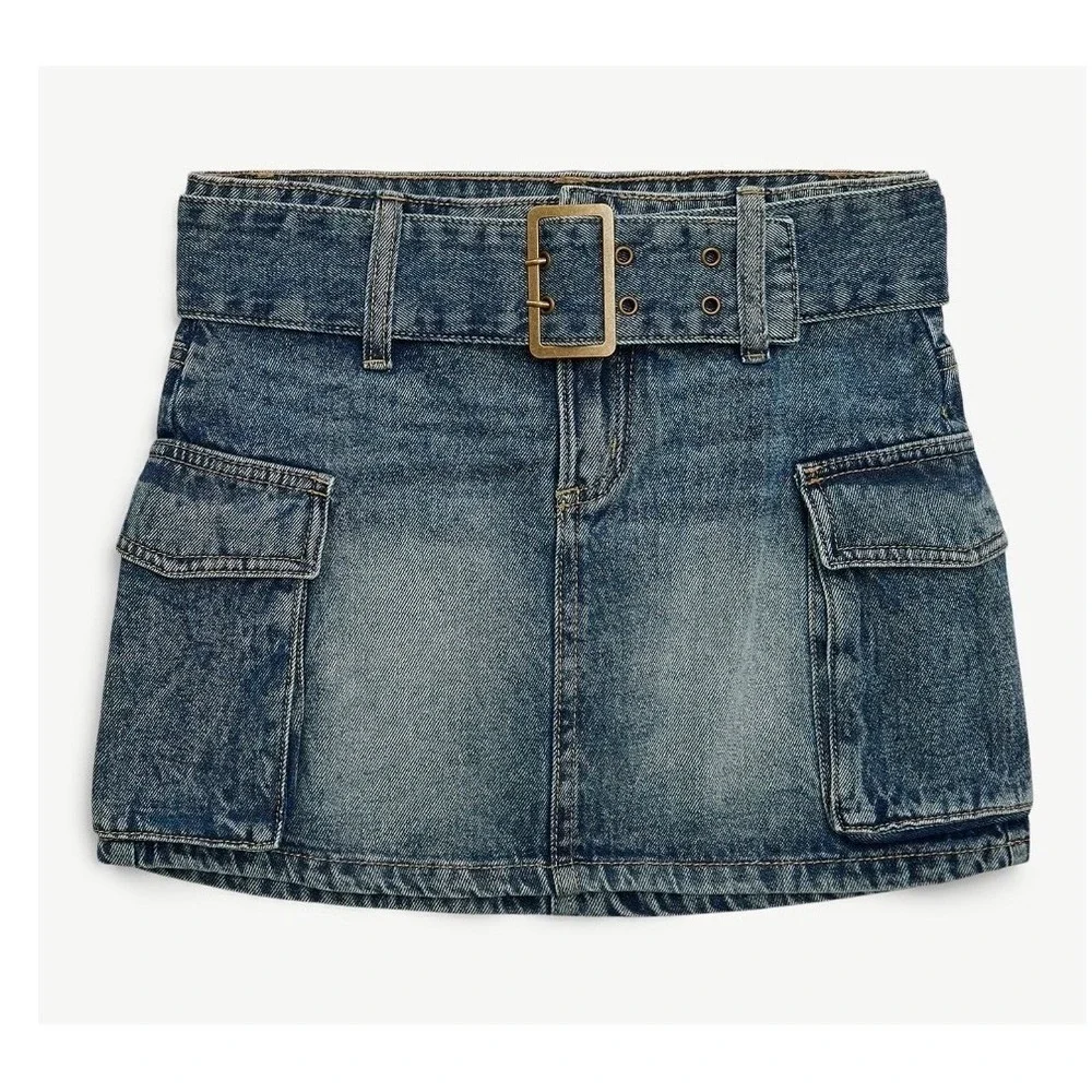 Justice Girls‎ Denim Cargo Skort with Belt Blue Wash Utility Skirt Size 16 NWT